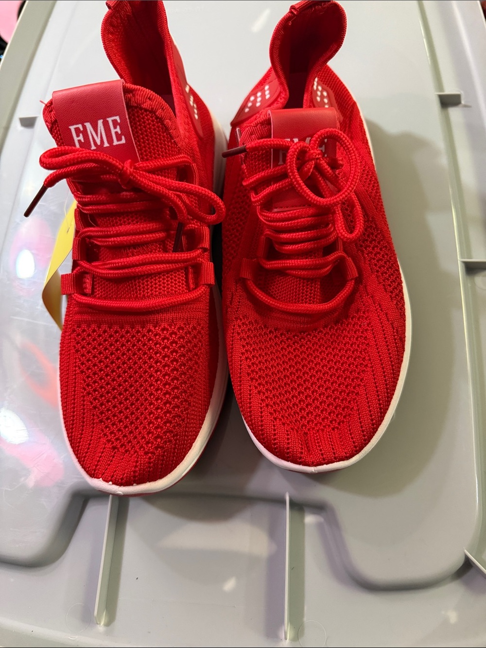 ME Makeover Essentials Women's Red Knit Lace-Up Sneakers